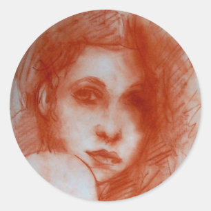 ROMANTIC BEAUTY / Woman Portrait in Sepia Brown Classic Round Sticker