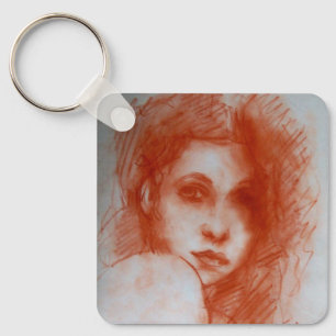 ROMANTIC BEAUTY / Woman Portrait in Sepia Brown Key Ring