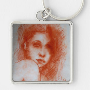 ROMANTIC BEAUTY / Woman Portrait in Sepia Brown Key Ring