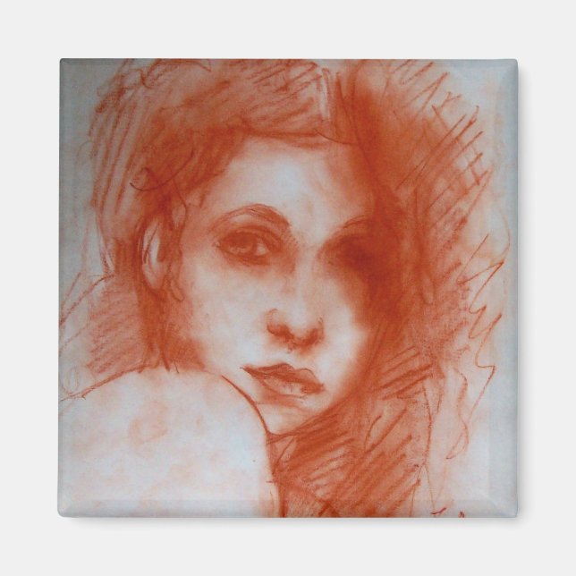 ROMANTIC BEAUTY / Woman Portrait in Sepia Brown Magnet (Front)