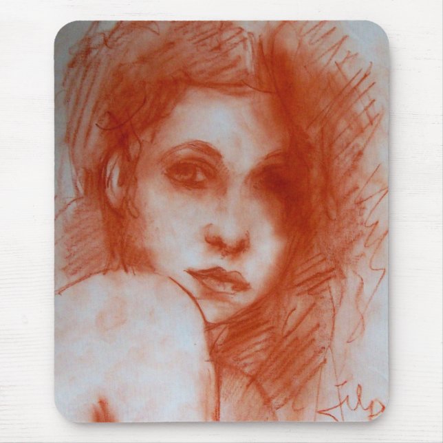 ROMANTIC BEAUTY / Woman Portrait in Sepia Brown Mouse Mat (Front)