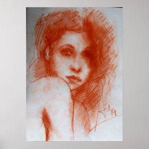 ROMANTIC BEAUTY / Woman Portrait in Sepia Brown Poster