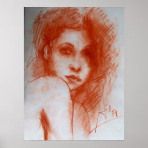 ROMANTIC BEAUTY / Woman Portrait in Sepia Brown Poster