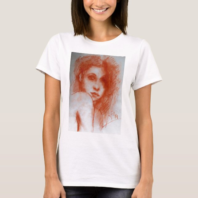 ROMANTIC BEAUTY / Woman Portrait in Sepia Brown T-Shirt (Front)