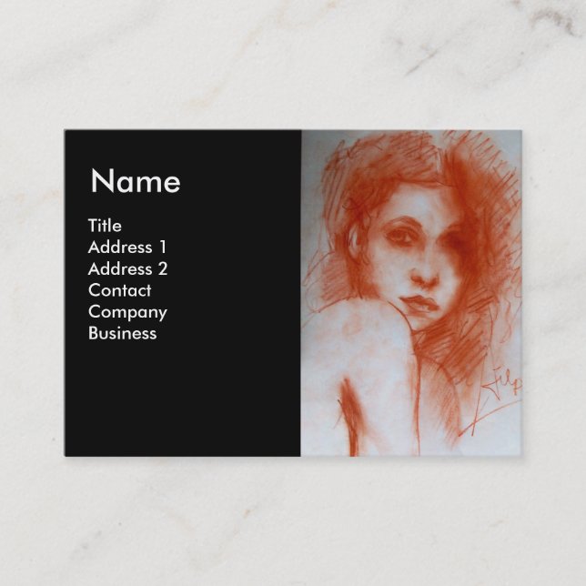 ROMANTIC BEAUTY Woman Portrait, Sepia Brown Black Business Card (Front)