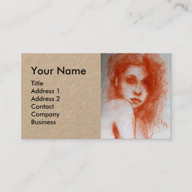 ROMANTIC BEAUTY Woman Portrait Sepia Brown Kraft Business Card (Front)