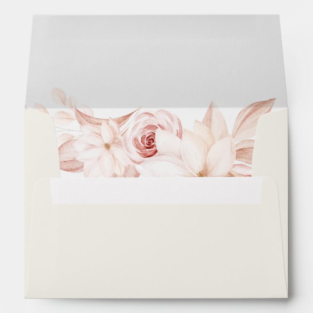 Romantic Beige and Pink Roses Wedding Envelope (Back (Bottom))