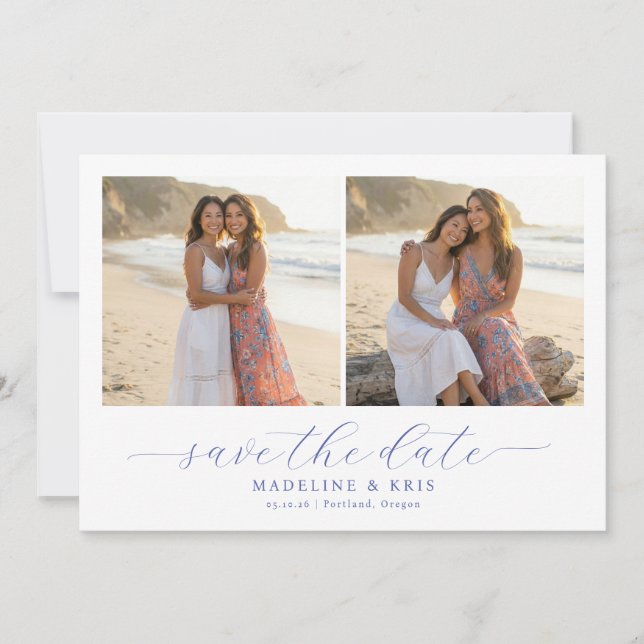 Romantic Beige Beach Photo Collage Save The Date (Front)