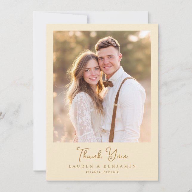 Romantic Beige Classic Photo Thank You Card (Front)