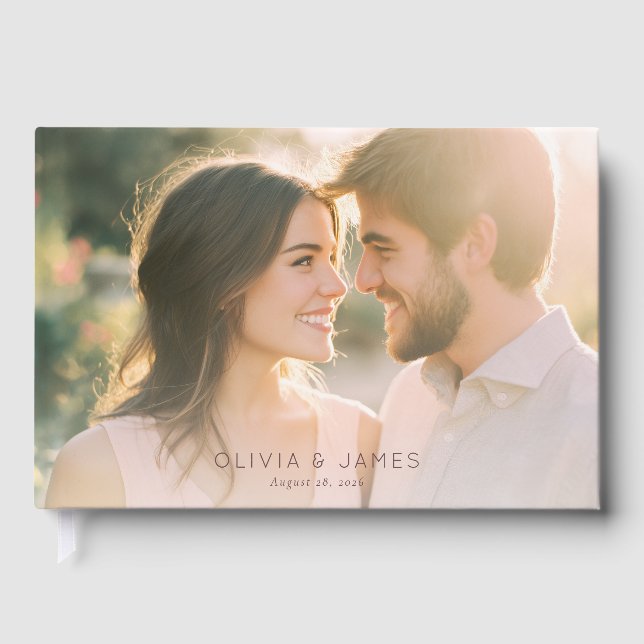 Romantic Beige Contemporary Photo Guest Book (Front)