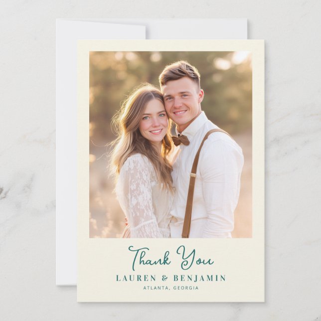 Romantic Beige Elegant Photo Thank You Card (Front)