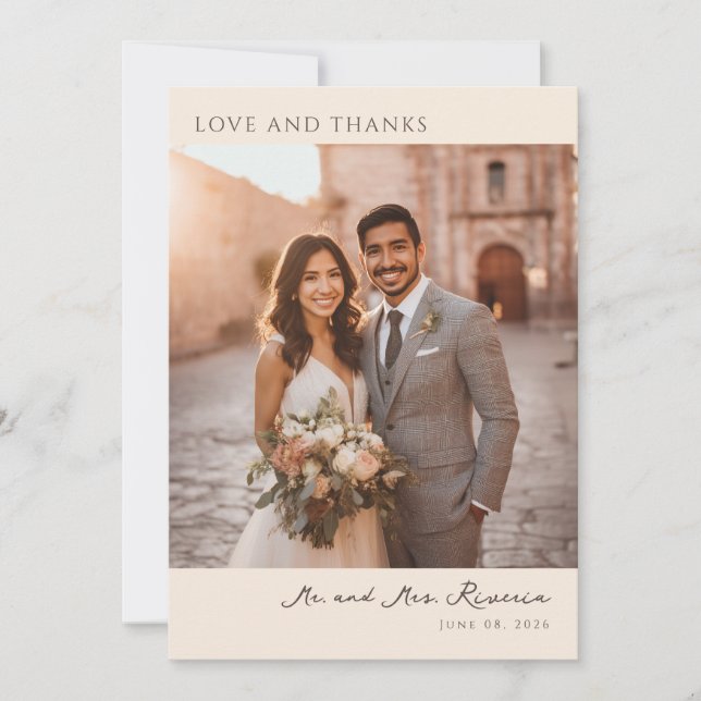 Romantic Beige Elegant Photo Thank You Card (Front)