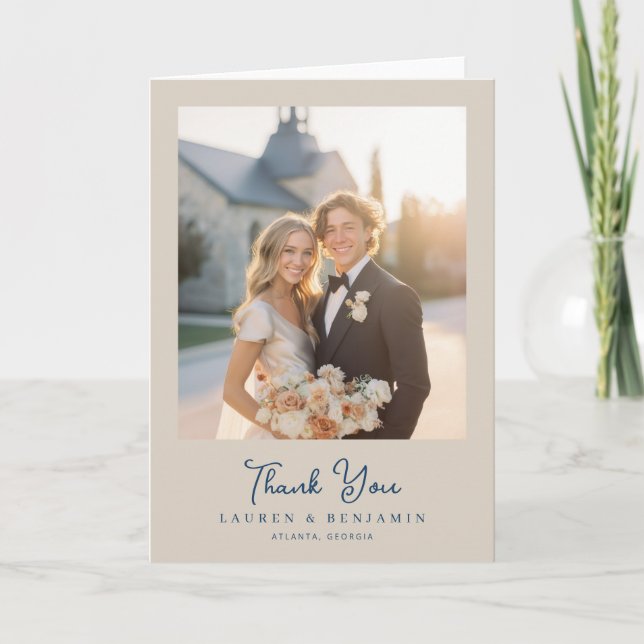 Romantic Beige Elegant Photo Thank You Card (Front)