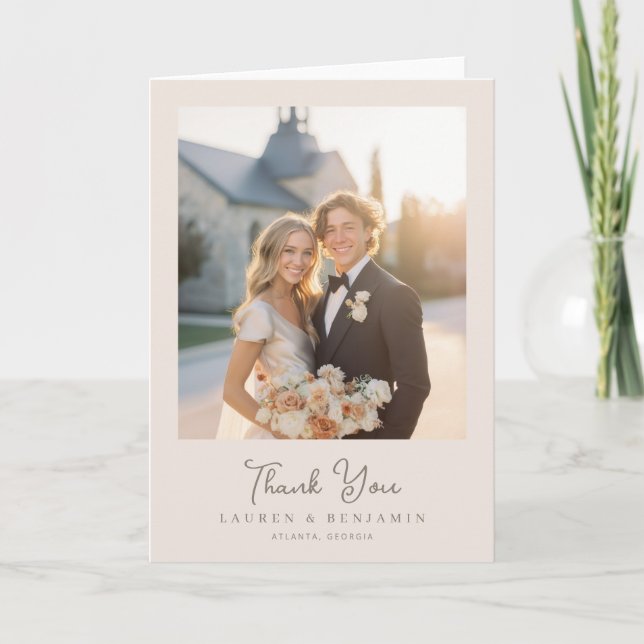 Romantic Beige Elegant Photo Thank You Card (Front)