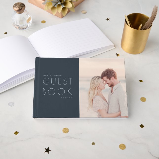 Romantic Beige Minimalist Photo Guest Book (Front Open)