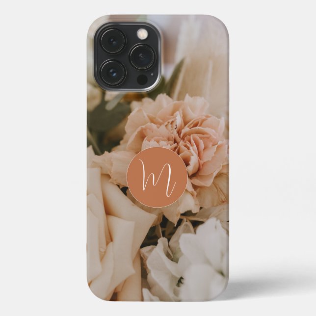 Romantic beige rose initial monogrammed girly  iPhone case (Back)