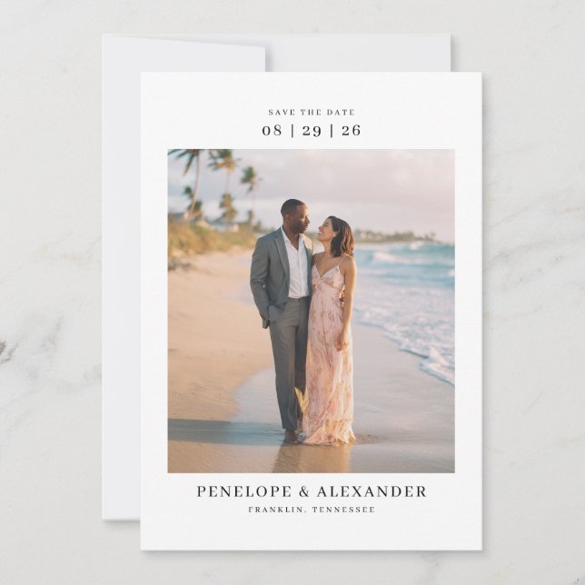 Romantic Beige Tropical Photo Save The Date (Front)