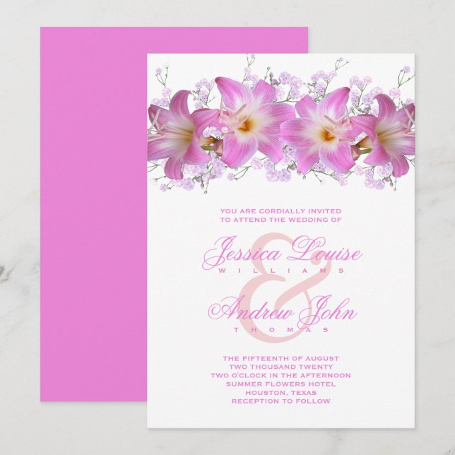 Romantic Belladonna Lilies Wedding Invitation (Front/Back)