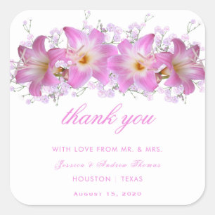 Romantic Belladonna Lilies Wedding Thank You Square Sticker