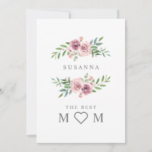 Romantic Best Mum Floral Wreath Monogram in Pink Holiday Card