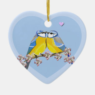 Romantic bird pair, Cyanistes Caeruleus Ceramic Tree Decoration