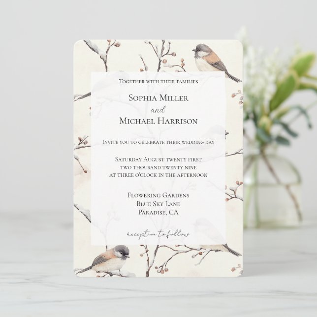 Romantic Birds in a Tree Wedding Invitation (Standing Front)