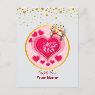 Romantic Birds on Branch Valentine's Day and Heart Postcard