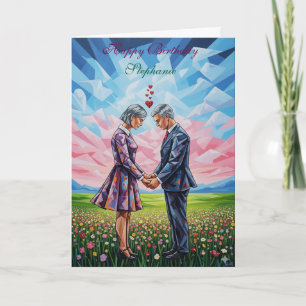 Romantic Birthday Card With Couple in Floral Field