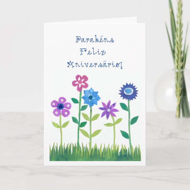 Romantic Birthday Card with Portuguese Greeting (Front)