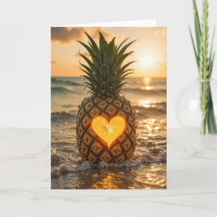 Romantic Birthday Pineapple With a Glowing Heart Card