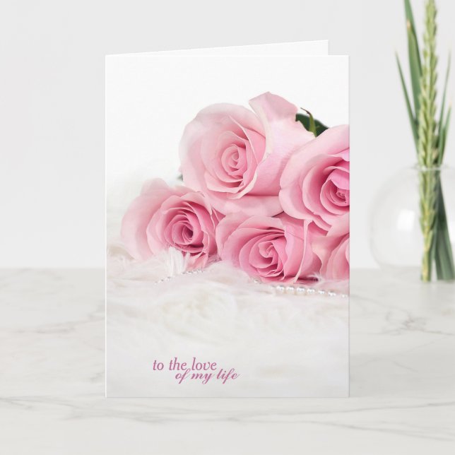 romantic birthday-pink roses on fur card (Front)