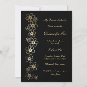 Romantic Black and Gold Dinner for Two Invitation