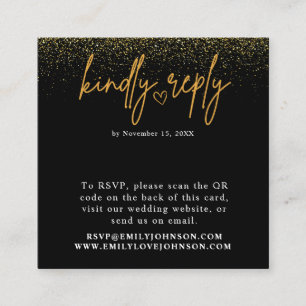 Romantic Black and Gold QR Code Wedding RSVP Enclosure Card