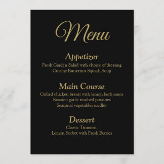 Romantic Black and Gold Wedding Menu Card