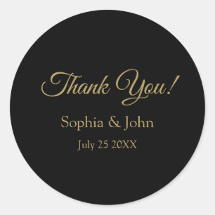 Romantic Black and Gold Wedding Thank You Classic Round Sticker