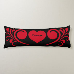 Romantic black and red heart with your name body cushion