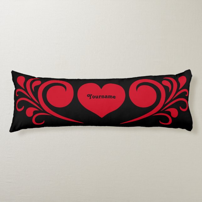 Romantic black and red heart with your name body cushion (Front)
