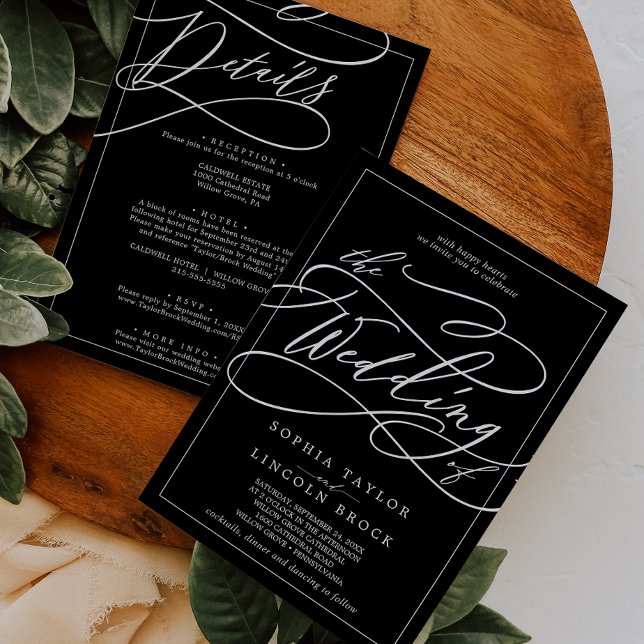 Romantic Black and White All In One Wedding Invitation (Creator Uploaded)