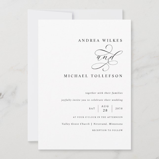 Romantic Black and White Calligraphy Wedding Invitation (Front)