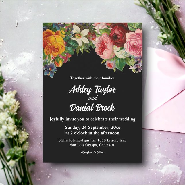 Romantic Black And White Elegant Floral Wedding Invitation (Creator Uploaded)