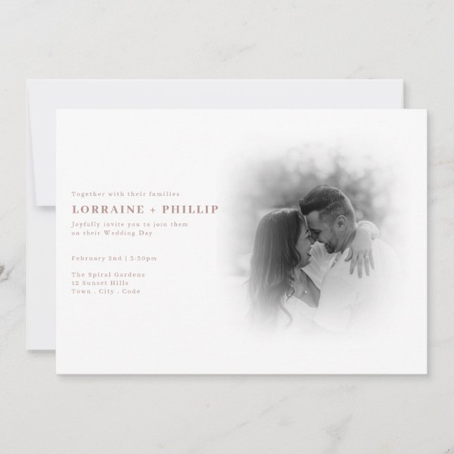 Romantic black and white photo gradient wedding invitation (Front)