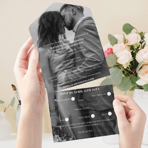 Romantic Black and White Photo Monogram Wedding All In One Invitation