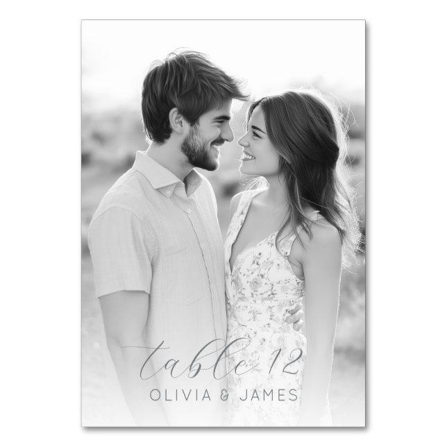 Romantic Black and White Photo Table Number (Back)