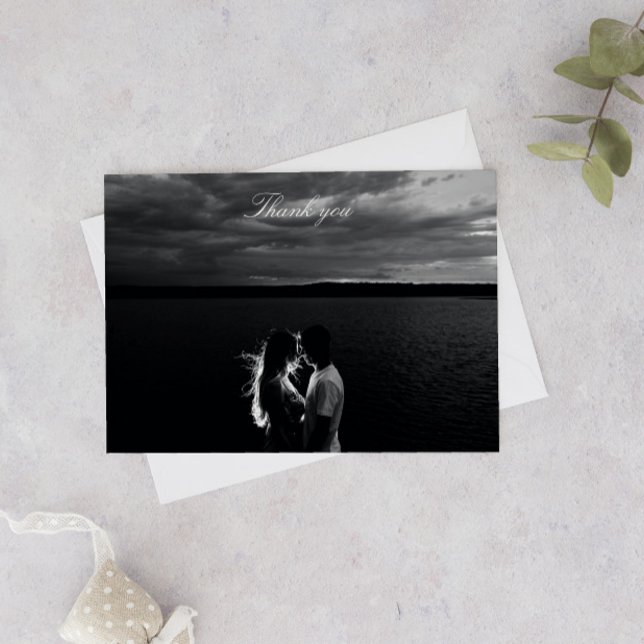 Romantic Black and White Photo Wedding Thank You Card (Creator Uploaded)