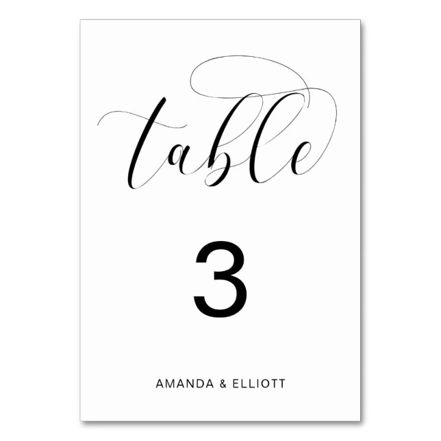 Romantic Black and White Typography Wedding Table Number (Front)