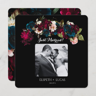 Romantic Black, Burgundy and Teal Floral Wedding Announcement