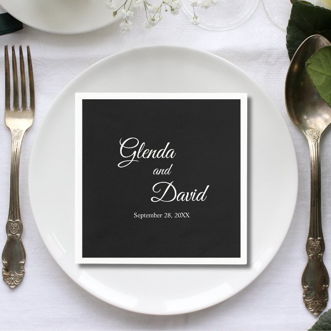 Romantic Black Calligraphy Flourish Custom Wedding Napkin (Creator Uploaded)