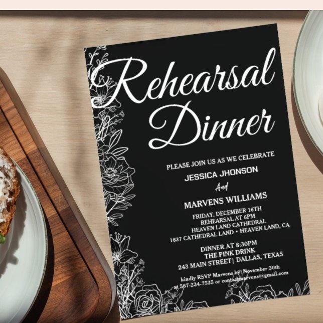 Romantic black calligraphy rehearsal dinner invite (Creator Uploaded)