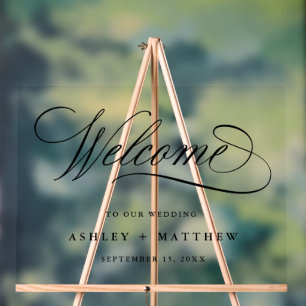 Romantic Black Calligraphy Wedding Welcome Acrylic Sign