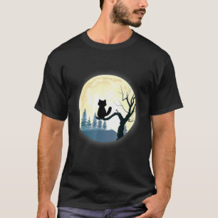 Romantic Black Cat on a Full Moon Night in a Tree T-Shirt